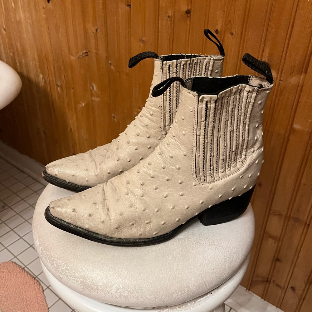 White ostrich cowboy boots